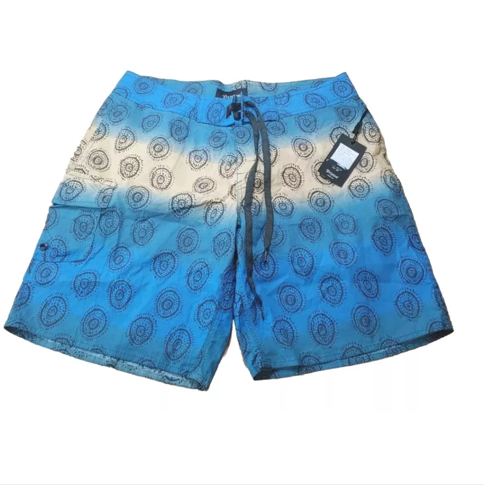 Brixton Leeward Boardshorts Men 30 Swim Trunks Preppy Pool Beach Blue Gold New
